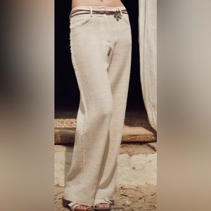 Zara frayed wide leg pants, white, high rise five pockets, size medium, new/tag!